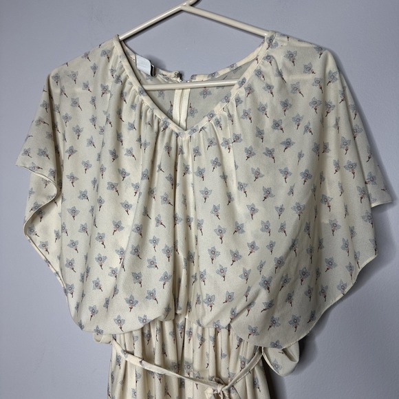 Boho 70's Flutter Sleeve Dress Prairie Cottagecore Feminine SZ 7 Cream Rare - Picture 4 of 5